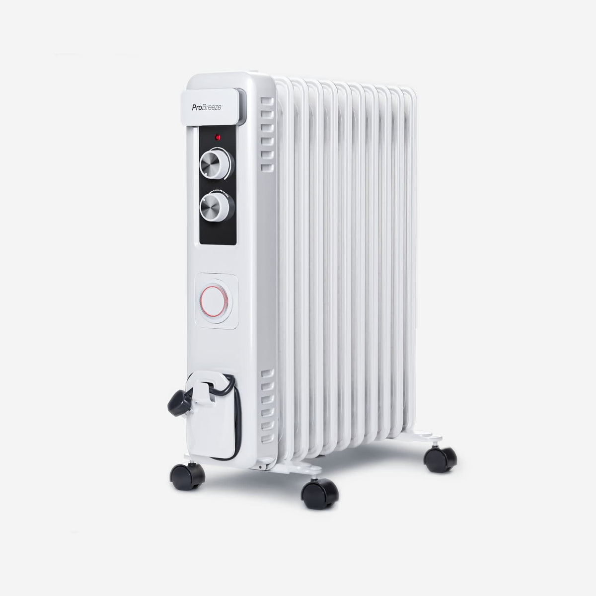 2500W Compact Oil Filled Radiator with 11 Fins and Thermostat Control - White
