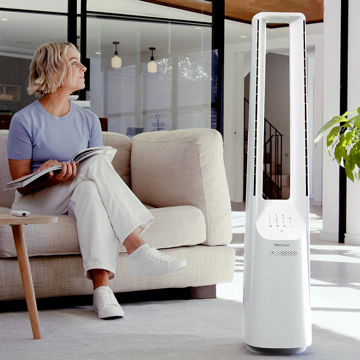 40" Ventilateur tour sans pales avec contrôle intelligent par application - Blanc
