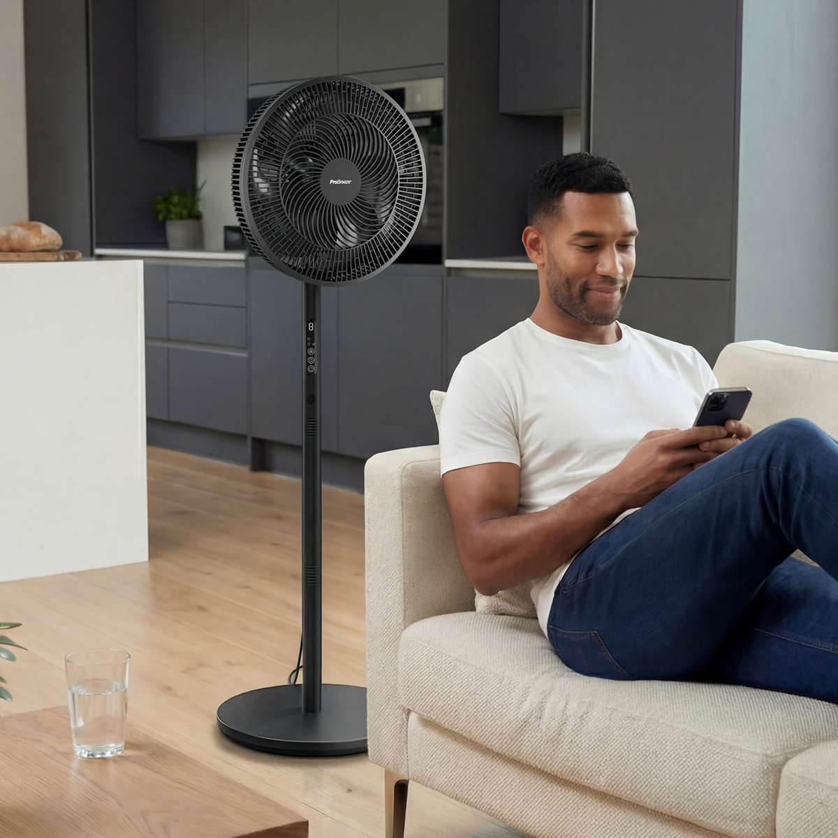 AirFlo™ Slim 43" Hybrydowy wentylator stojący – ultracichy obieg powietrza – czarny