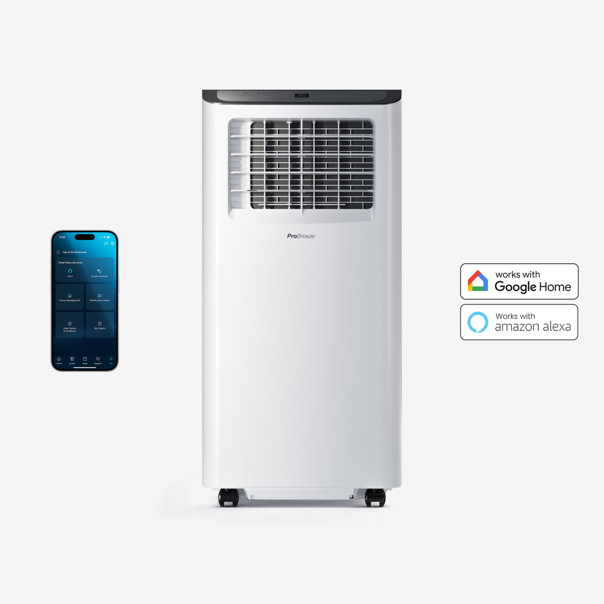 Condicionador de ar portátil 4 em 1 de 9000 BTU - compatível com Wi-Fi, aplicativo e controle de voz - com kit de janela dupla