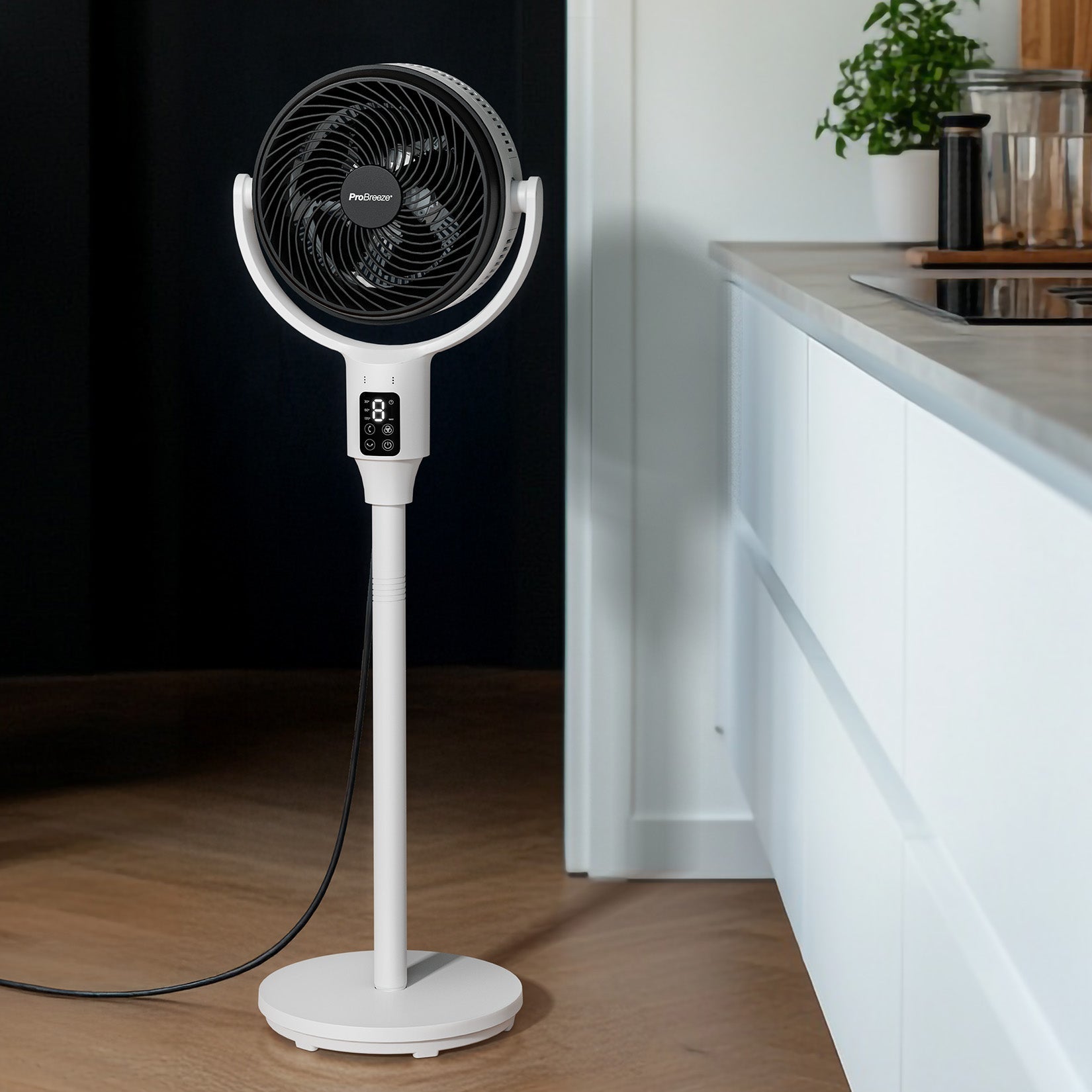 AirFlo 43" Smart Hybrid Pedestal Fan - Ultra-Quiet Air Circulator - White