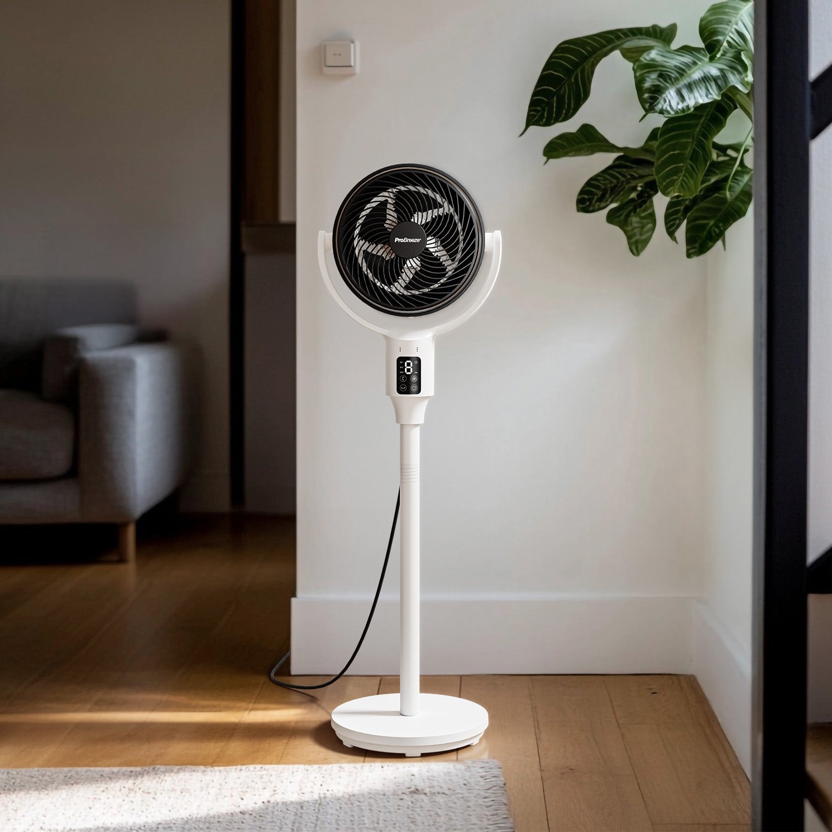 AirFlo 43" Smart Hybrid Pedestal Fan - Ultra-Quiet Air Circulator - White