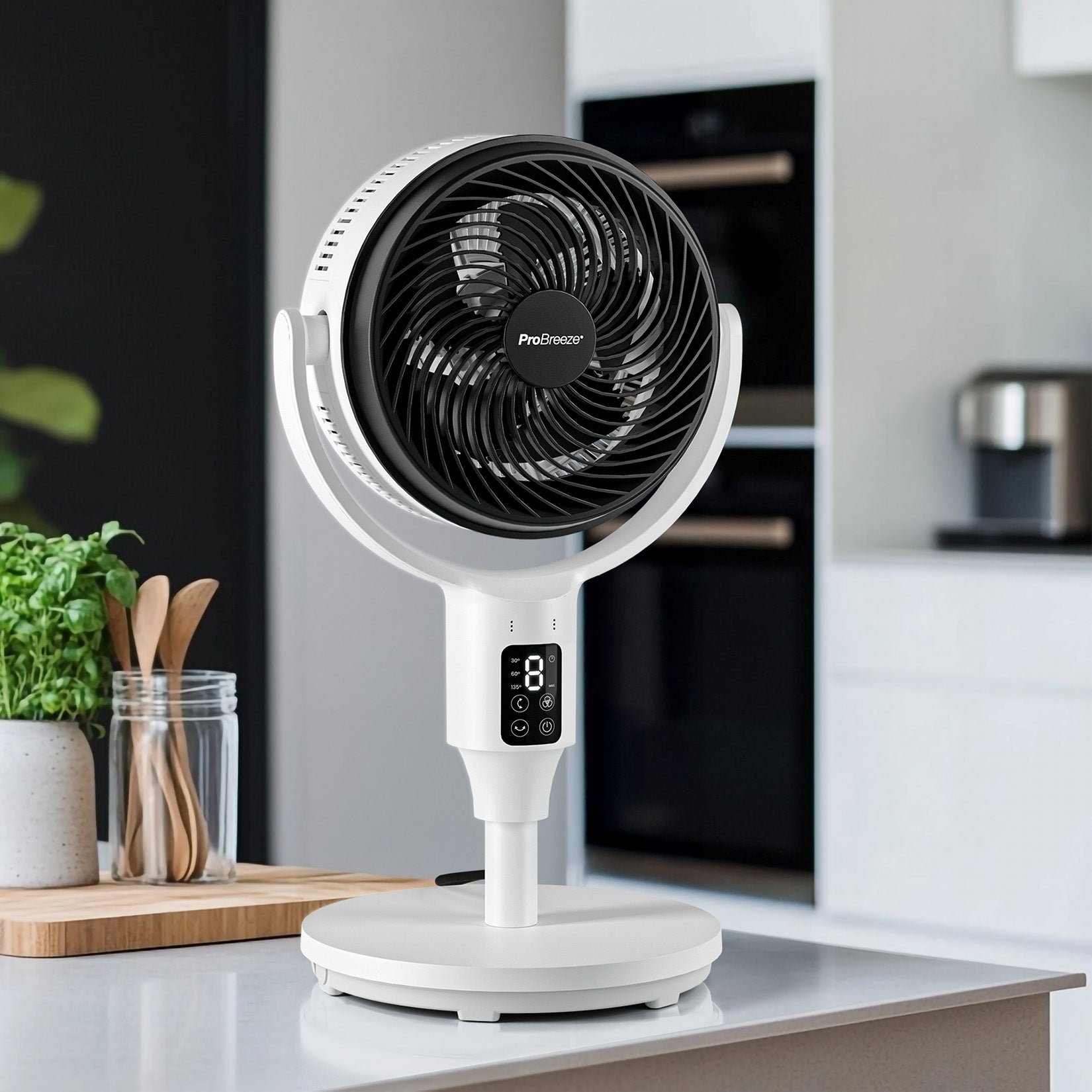 AirFlo 43" Smart Hybrid Pedestal Fan - Ultra-Quiet Air Circulator - White