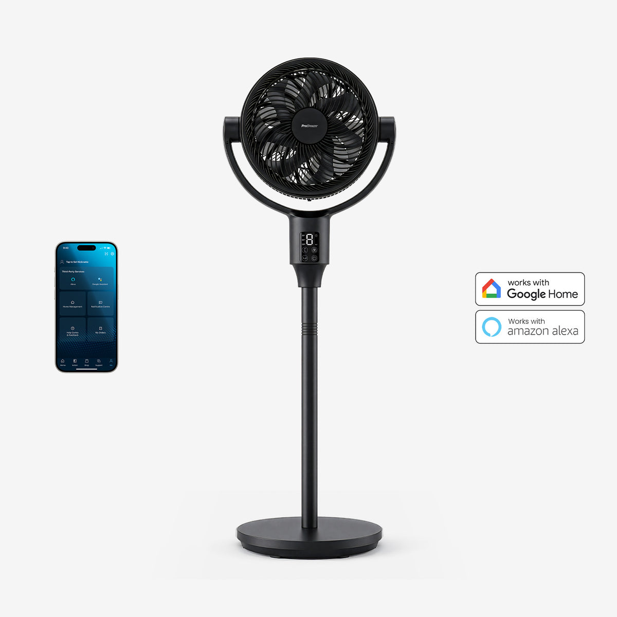 AirFlo Plus 44" Inteligentny hybrydowy wentylator stojący – ultracichy obieg powietrza – czarny