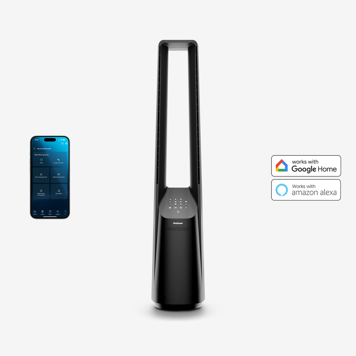 40" Ventilador de torre sem pás com controle de aplicativo inteligente - Preto