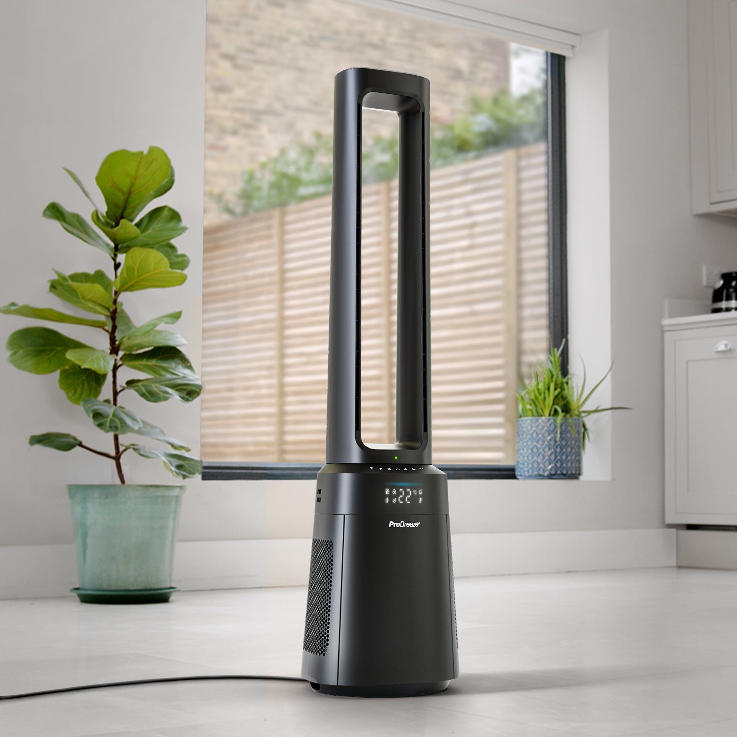 OmniAir 41" Premium bladeless torenventilator en luchtreiniger met slimme app-bediening - Zwart