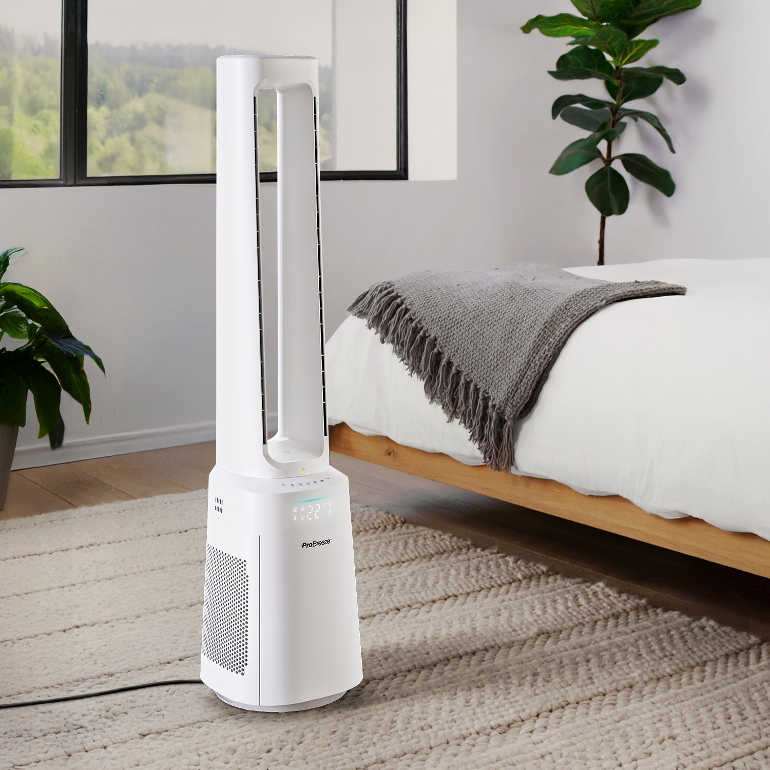 OmniAir 41" Ventilatore a torre premium senza pale e purificatore d'aria con controllo intelligente tramite app - Bianco