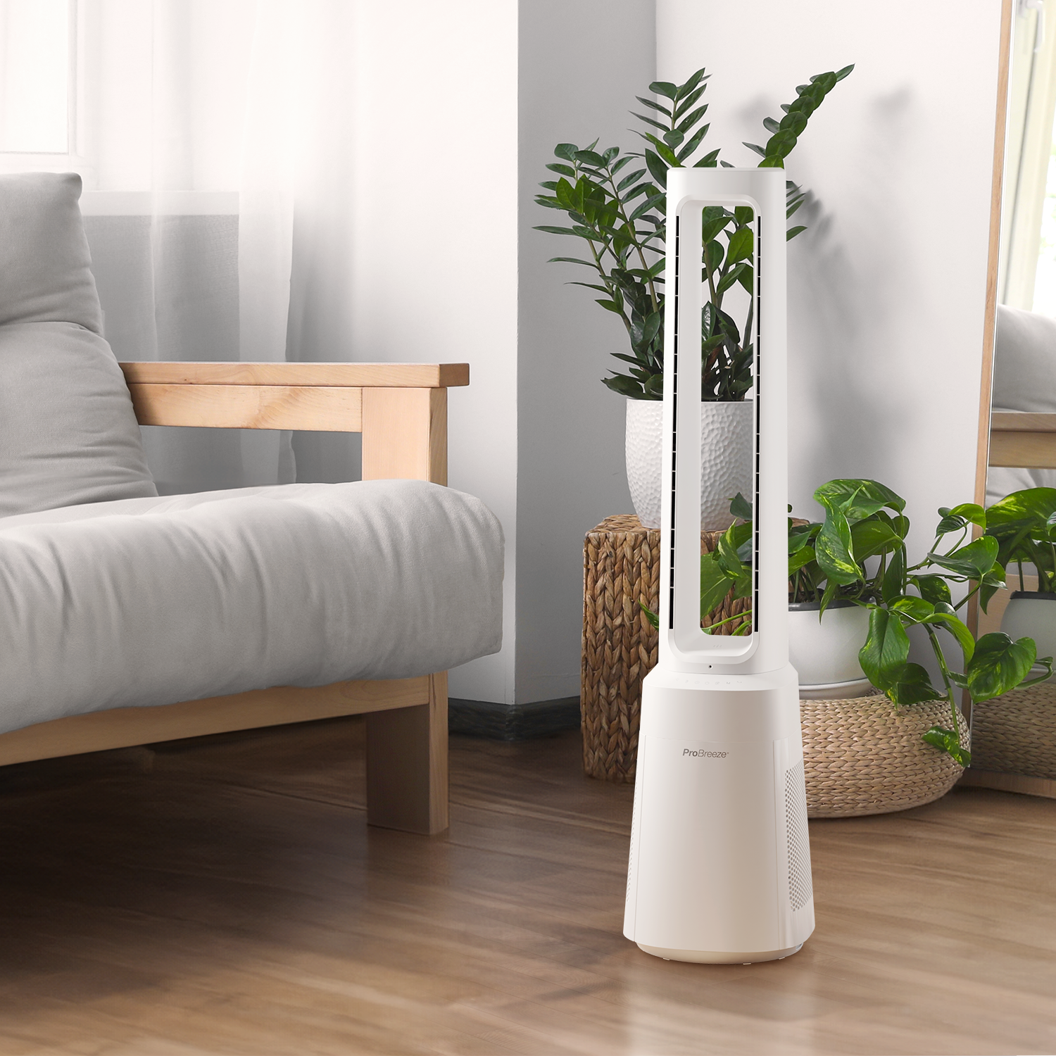 OmniAir 41" Ventilador de torre premium sin aspas y purificador de aire - Blanco