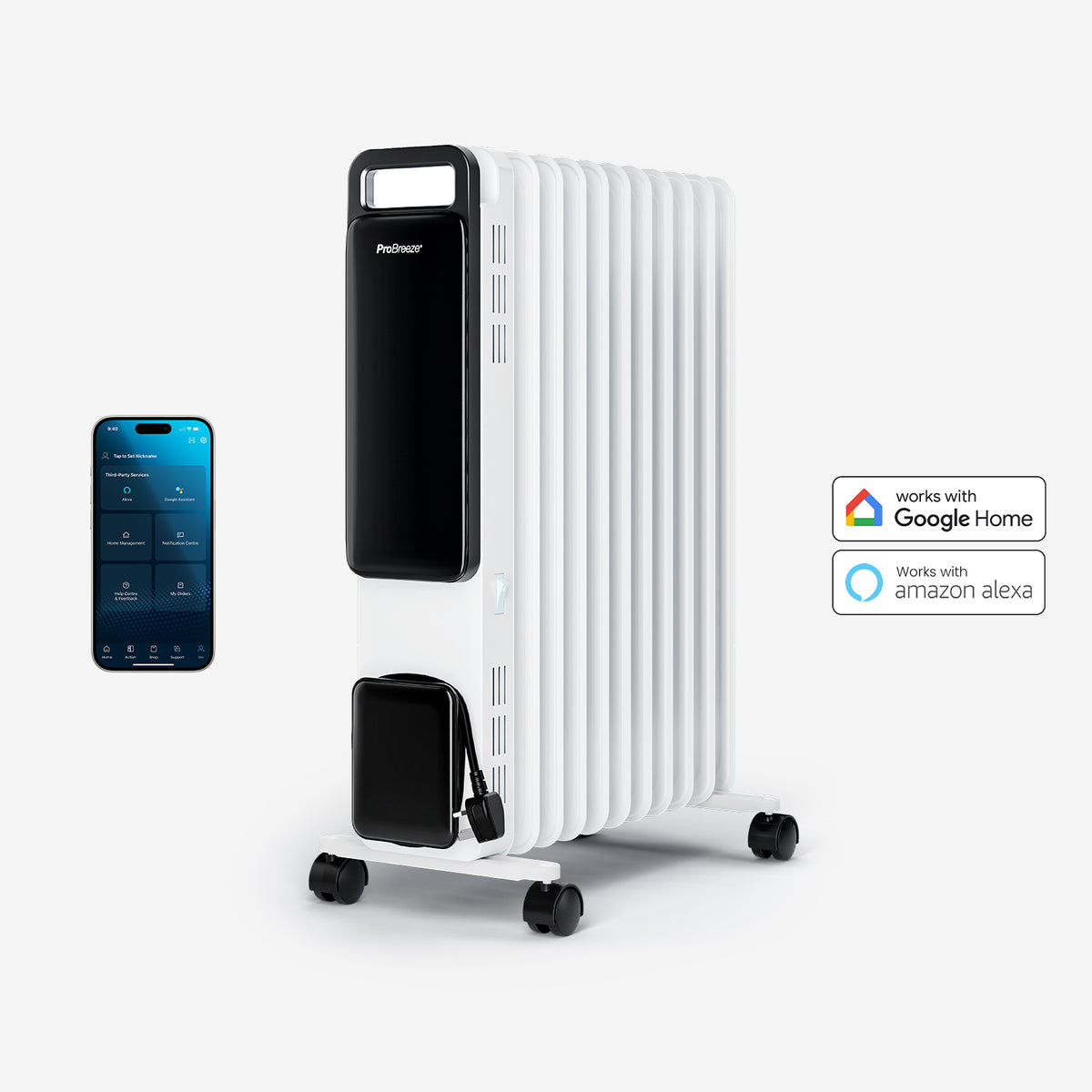 OmniWarm 2500W Oil Filled 11 Fins Eco Radiator Heater With Digital Display and Smart App Control - White