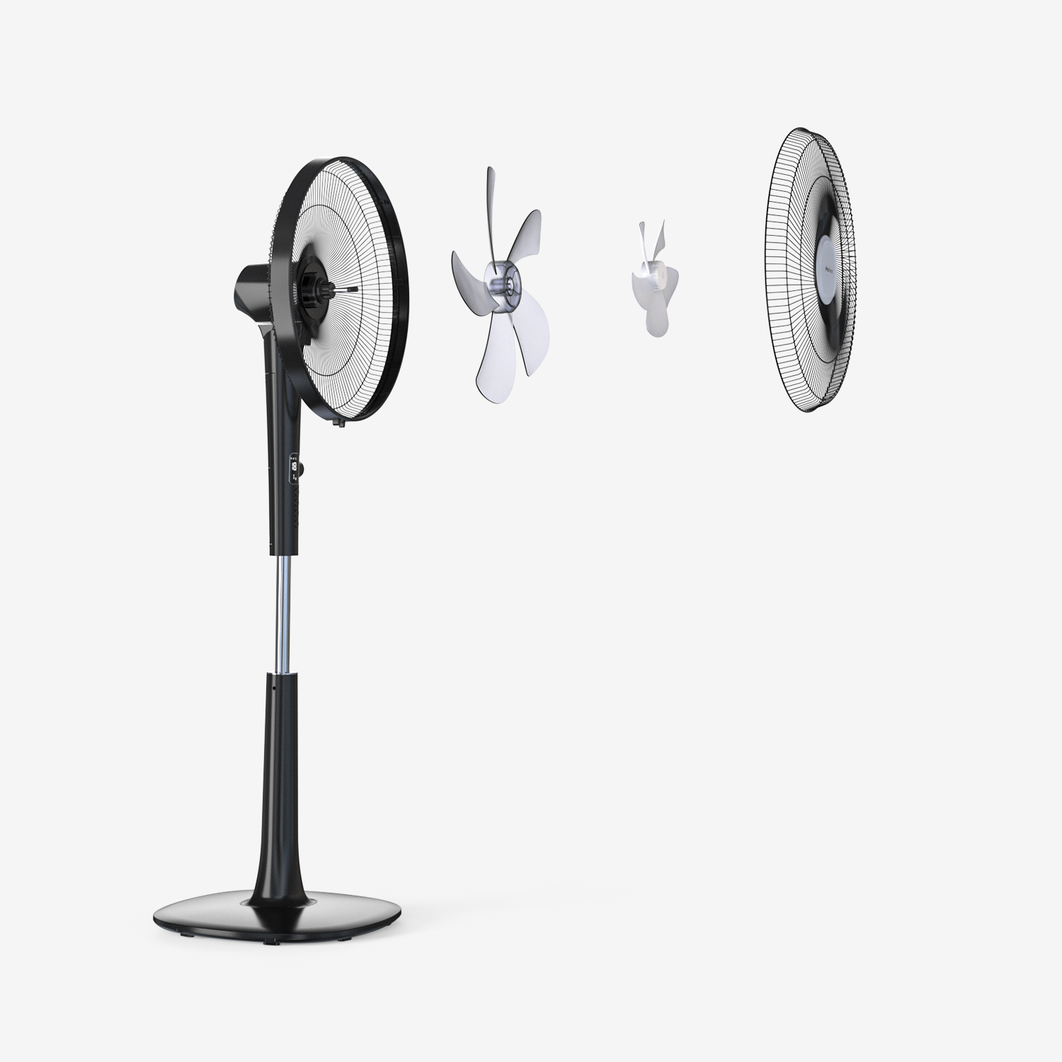 Ventilatore a piedistallo da 16" - Motore CC a basso consumo energetico, 3 modalità di funzionamento e telecomando - Nero