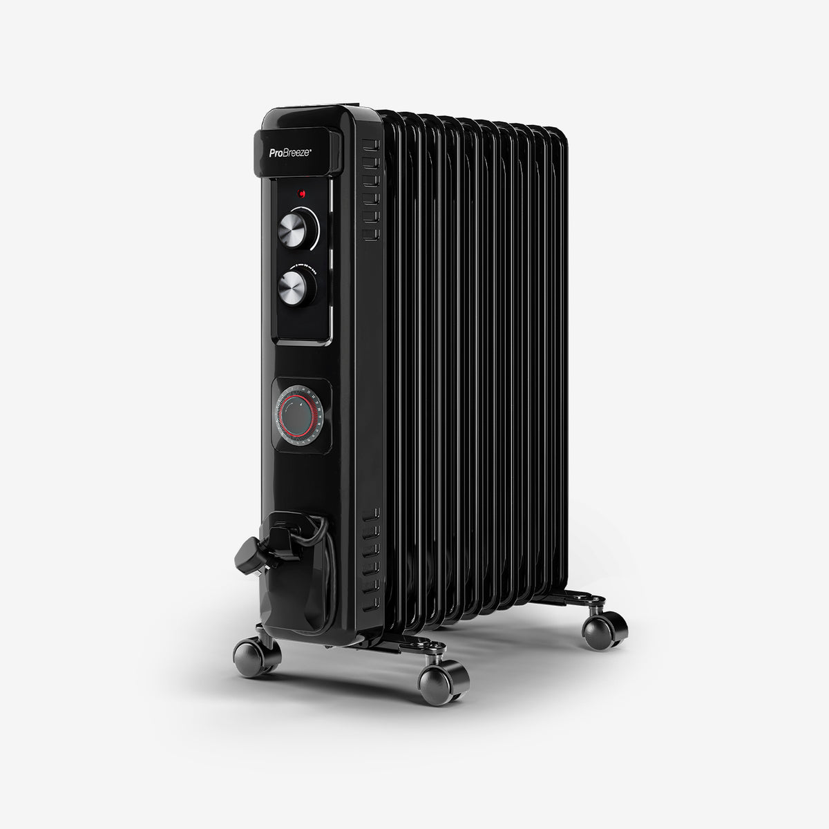 2500W Compact Oil Filled Radiator with 11 Fins and Thermostat Control - Black