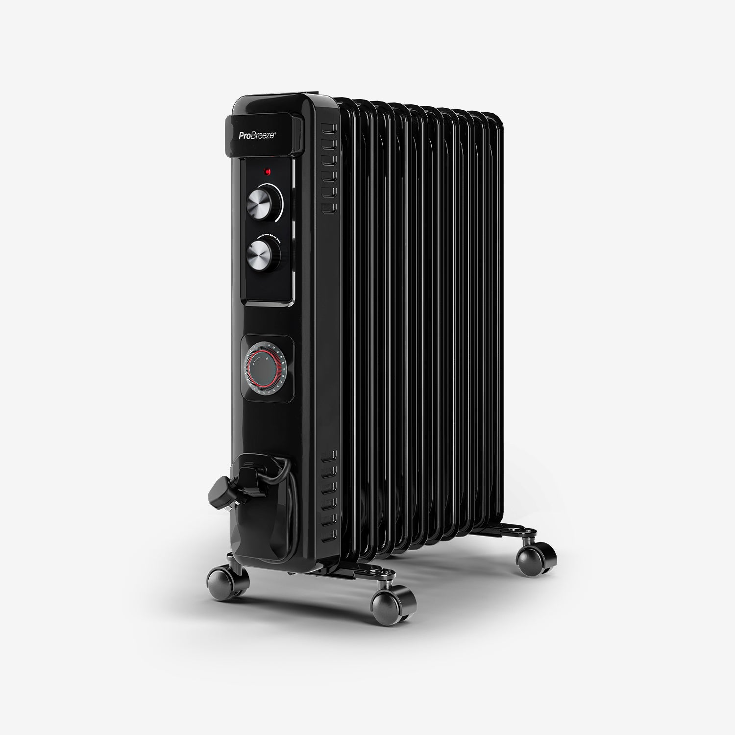 Compacte oliegevulde radiator van 2500 W met 11 vinnen en thermostaatbediening