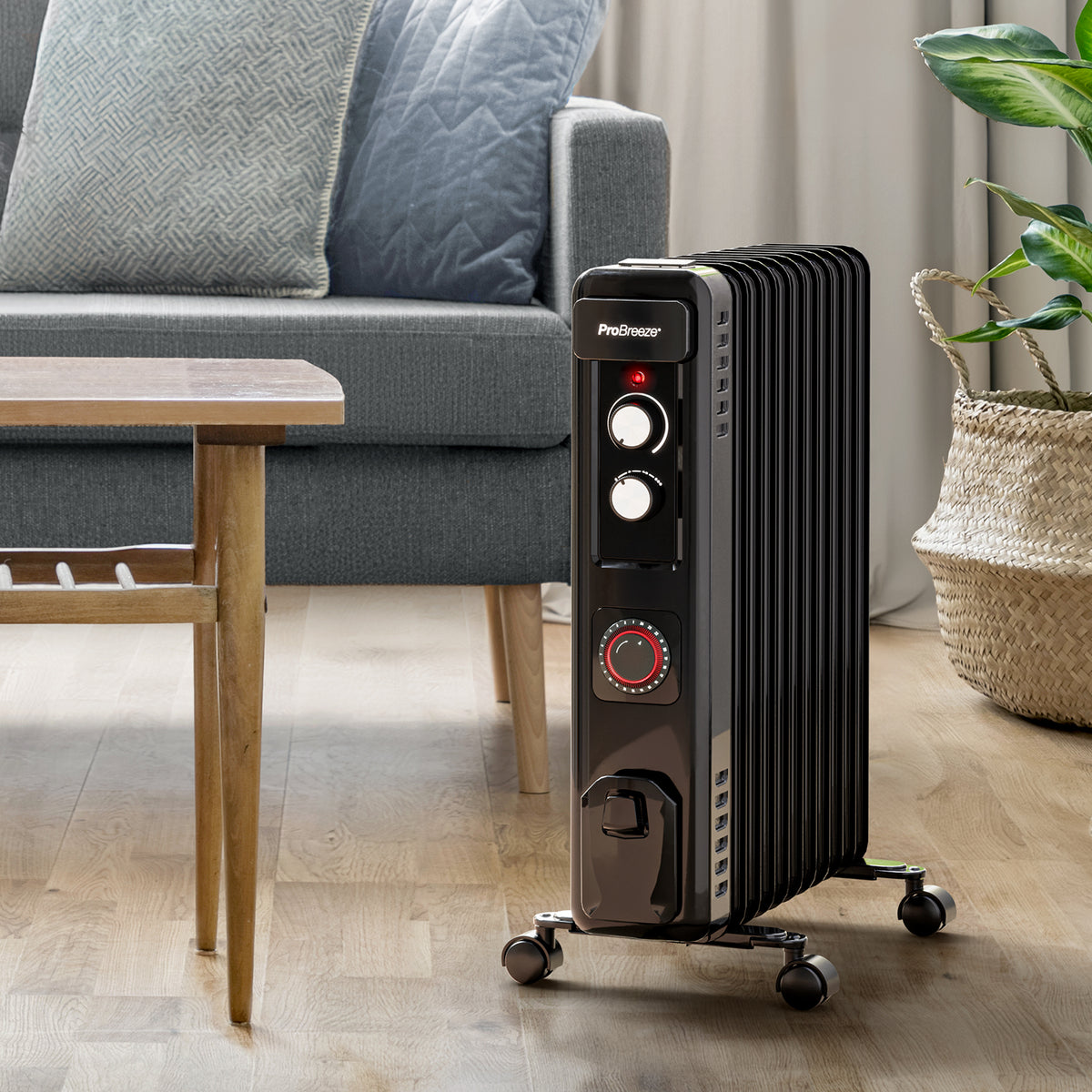 Taurus Tuareg Radiatore Olio 2500W - 3 Livelli, Termostato, Umidificatore Integrato, Silenzioso, Grigio