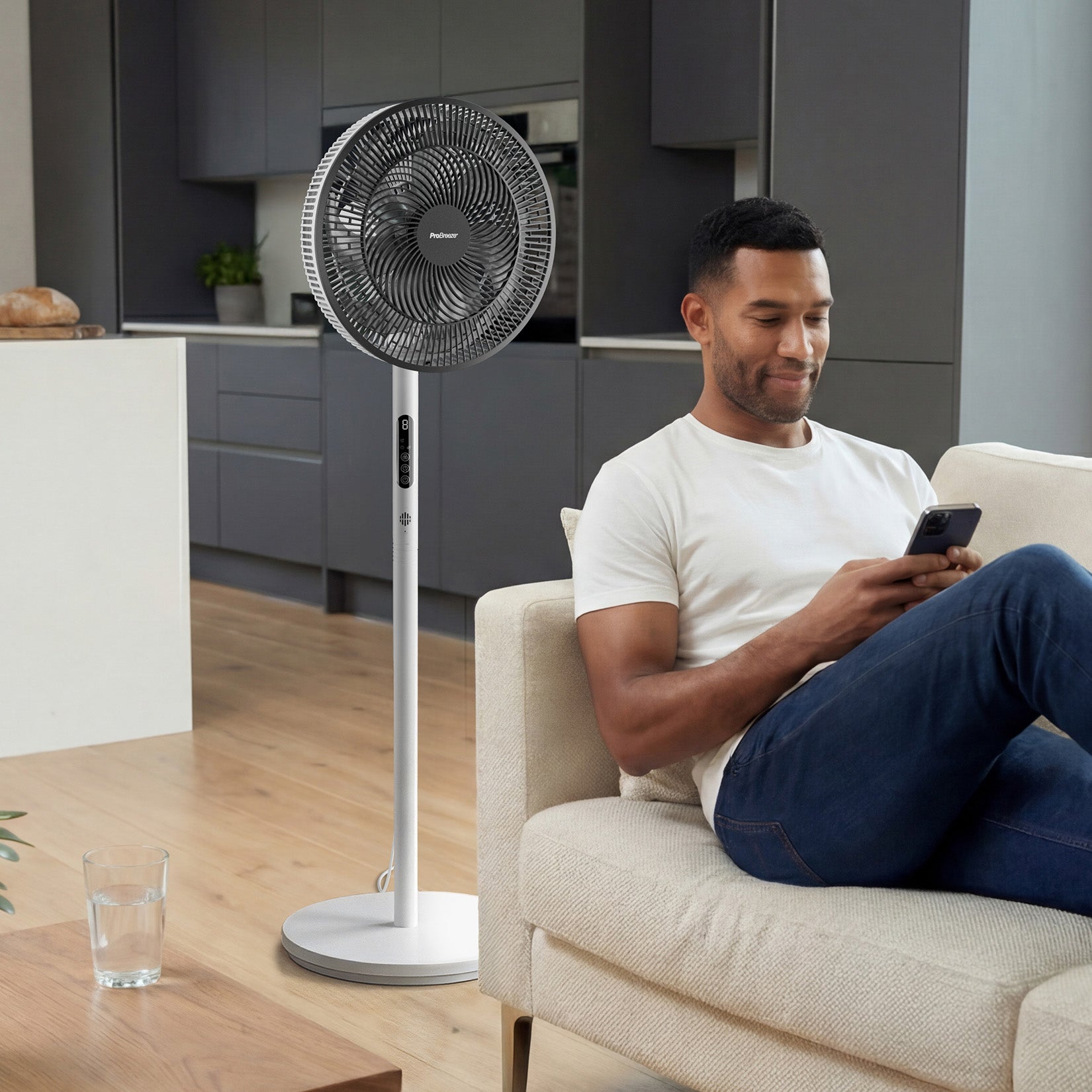 AirFlo™ Slim 43" Hybrid Pedestal Fan - Ultra- Quiet Air Circulator - White/Black