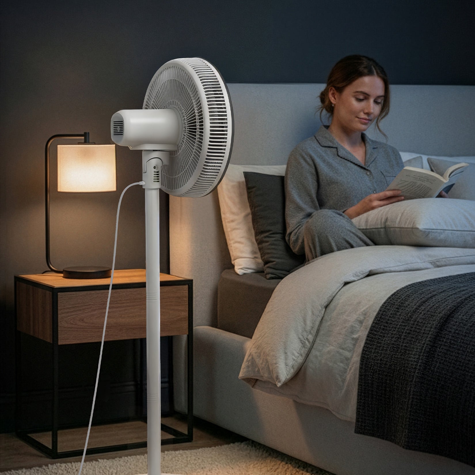 AirFlo™ Slim 43" Hybrid Pedestal Fan - Ultra- Quiet Air Circulator - White/Black