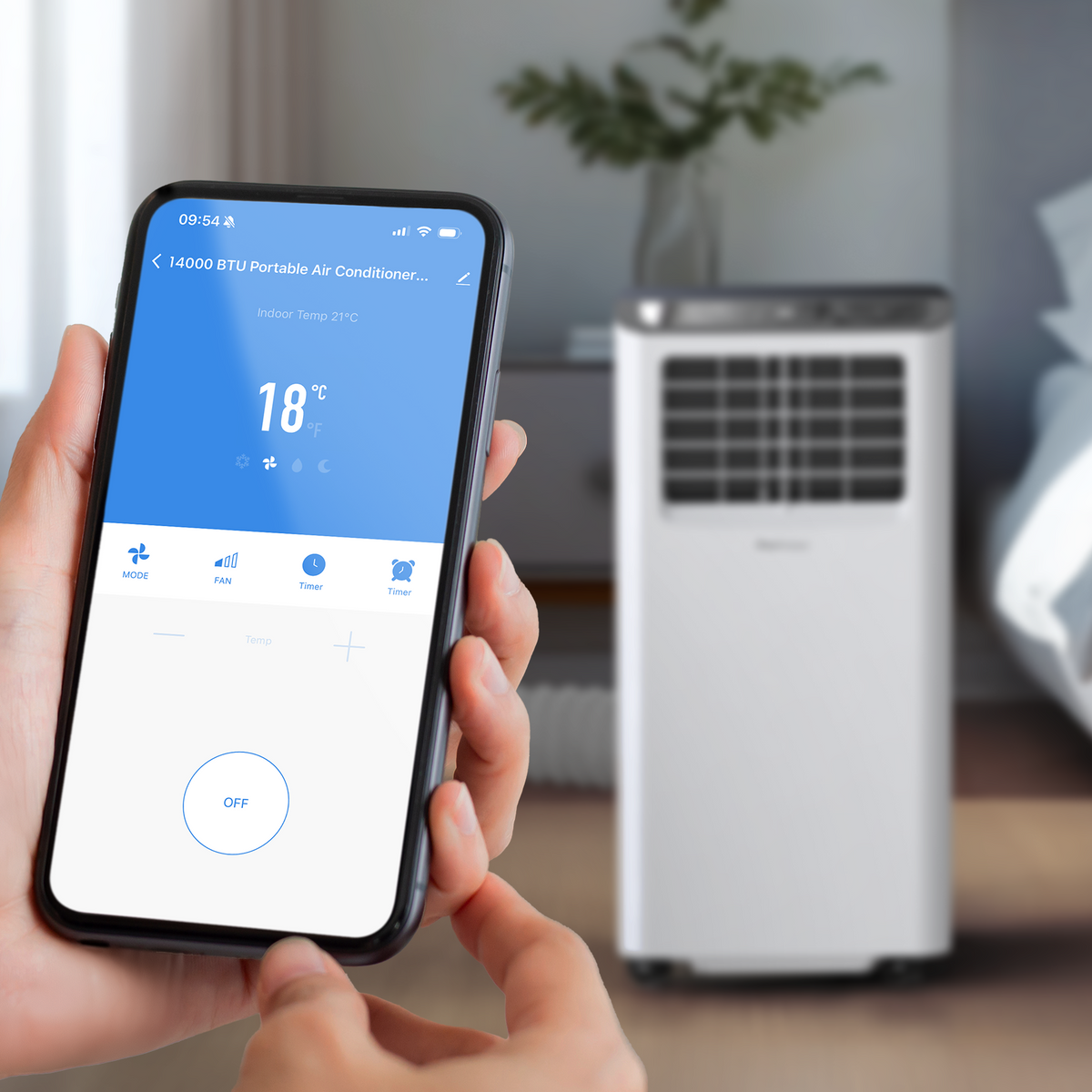 14,000 BTU 3-in-1 Portable Air Conditioner with Dehumidification Function - Smart Wifi App